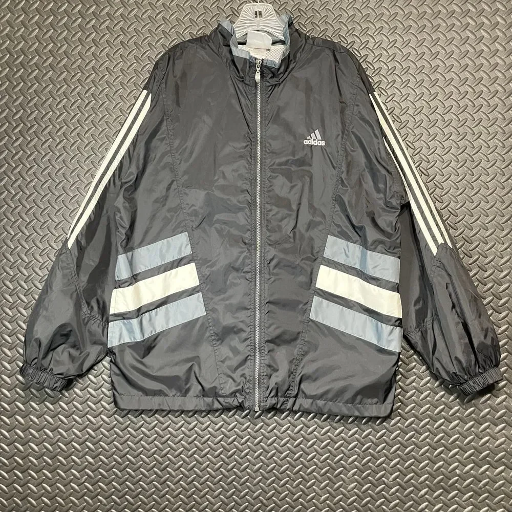 Vintage Adidas Black Athletic Wear Windbreaker Full Zip Sports Jacket Men's Sz M